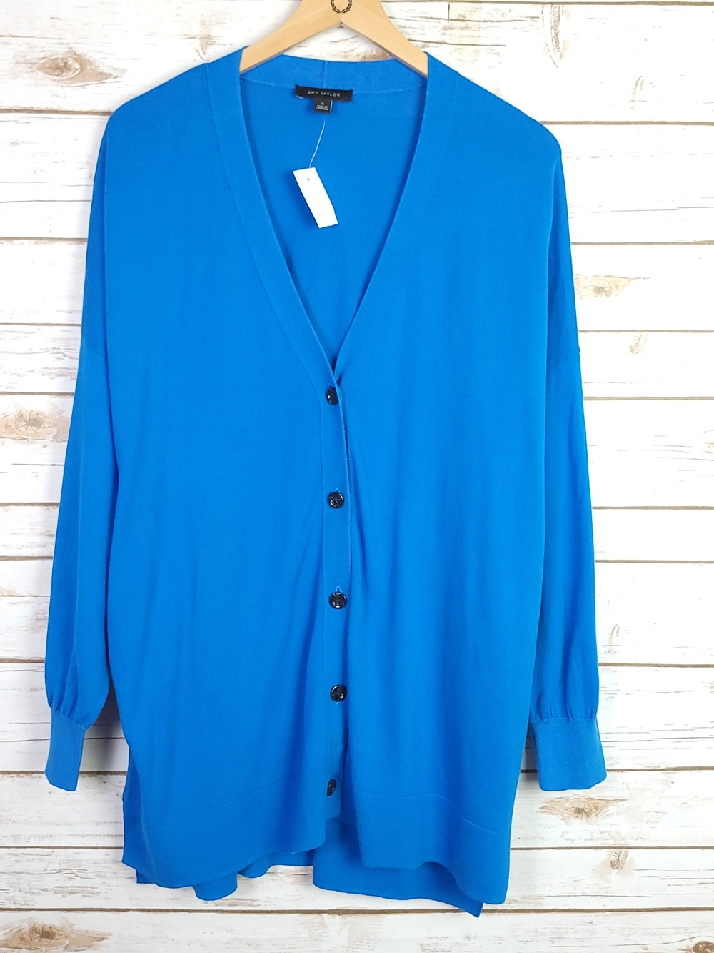 Ann Taylor Cardigan Sweater Xlarge Cobalt Blue Button Front Classic Preppy